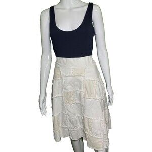 Dallin Chase Navy Blue & White Patchwork Fit & Flare Midi Dress Medium Summer